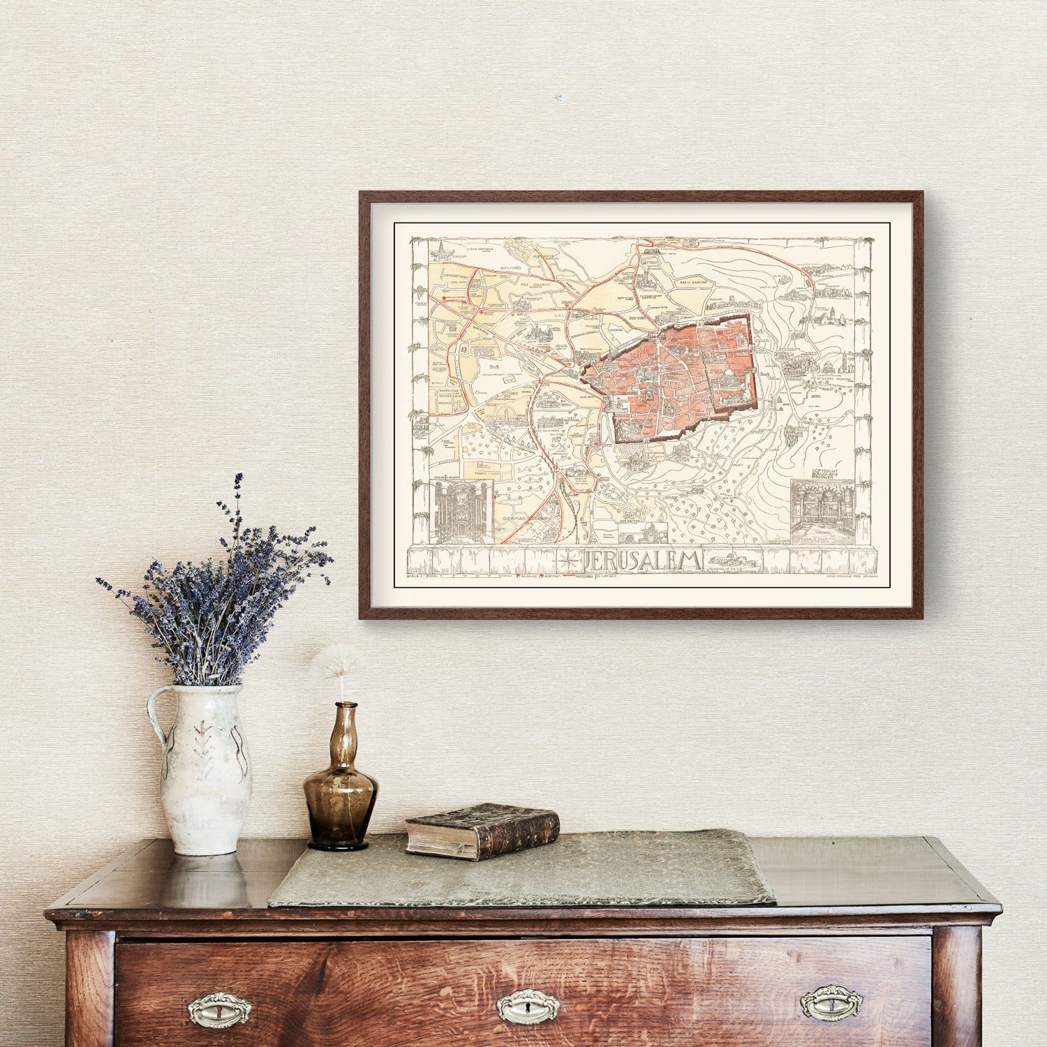 Vintage Map of Jerusalem, Israel 1935