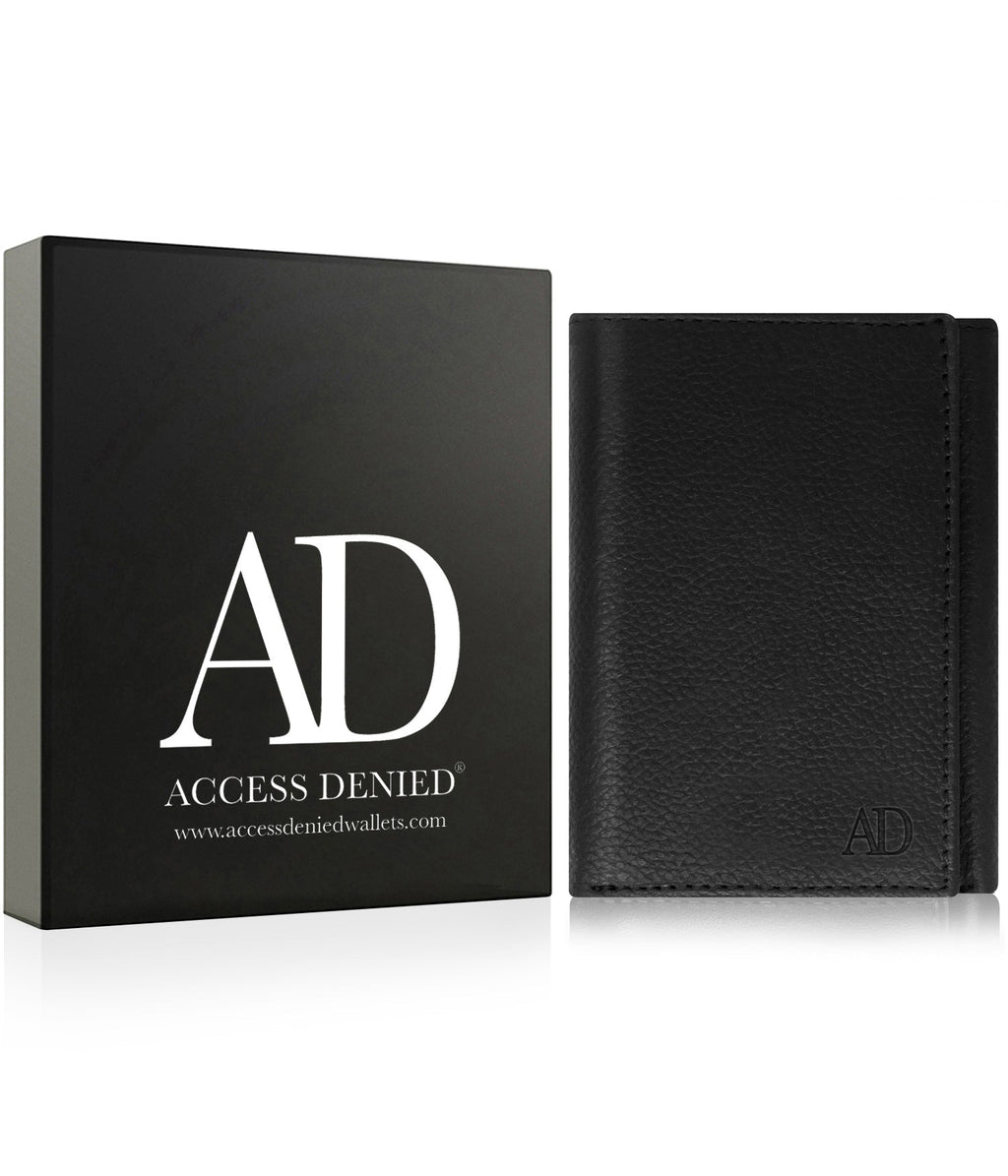 Genuine Leather Trifold Wallet – Flip-Up Dual ID Windows, RFID Blocking