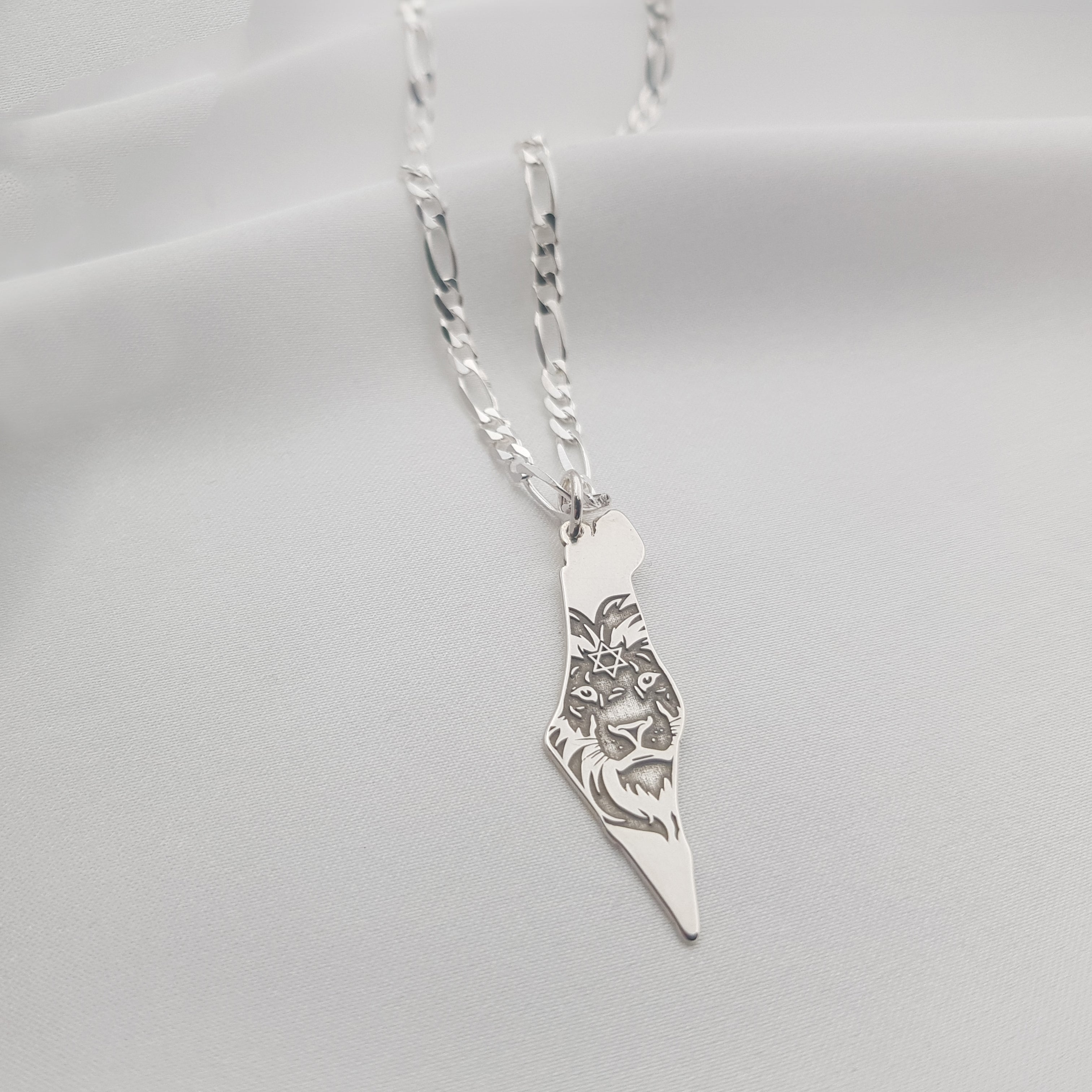 Israel Map Lion Star of David Necklace