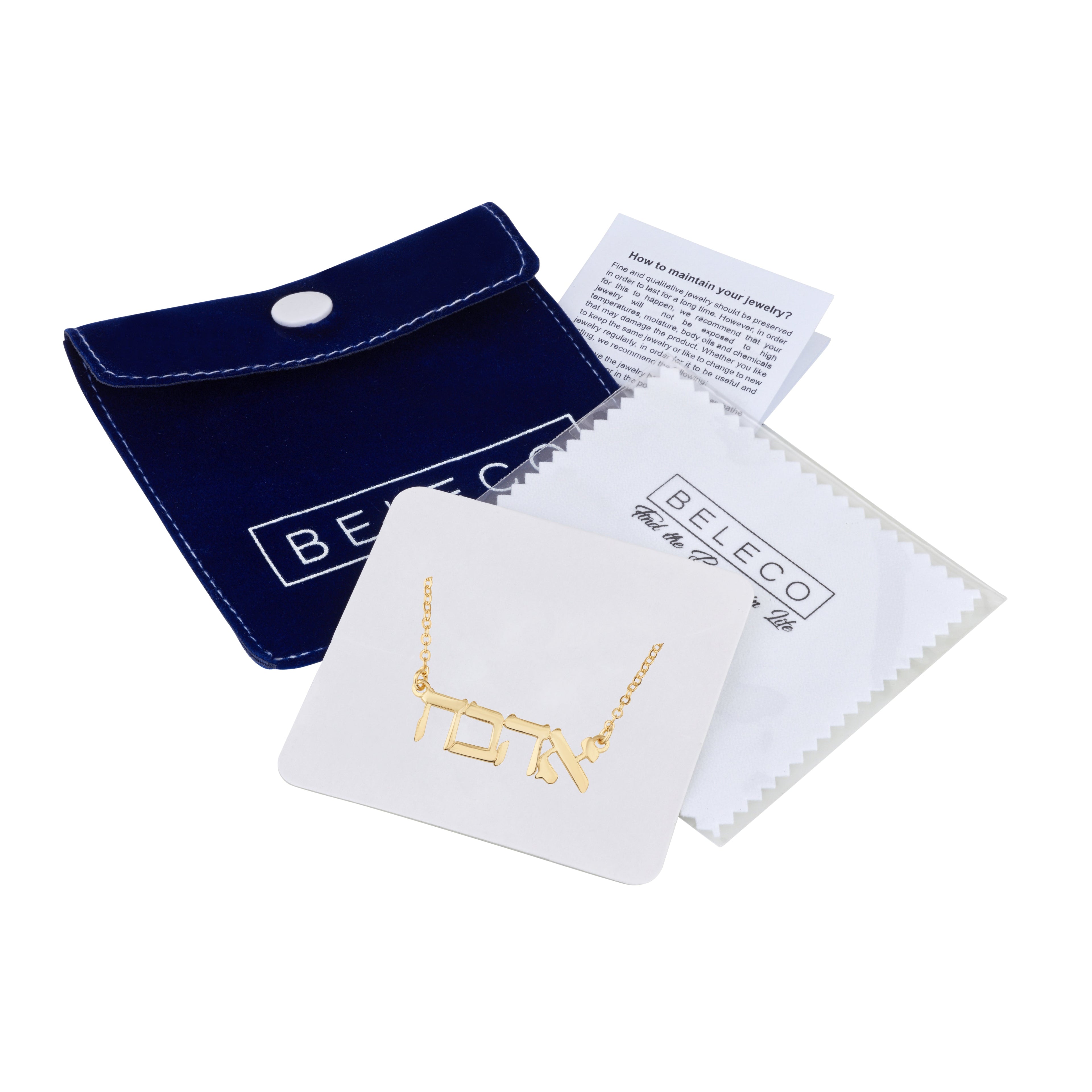 Beleco Hebrew Name Necklace - 18k Gold Plated or Sterling Silver 925, Custom Israeli Jewish Jewelry