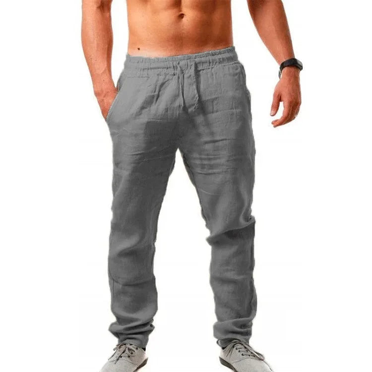 2025 New Men's Linen Pants Sweatwear Solid Color Breathable Trousers Cotton Fitness Lightweight Casual Summer Men Beach Pants