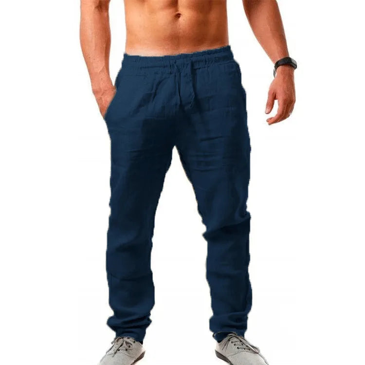 2025 New Men's Linen Pants Sweatwear Solid Color Breathable Trousers Cotton Fitness Lightweight Casual Summer Men Beach Pants