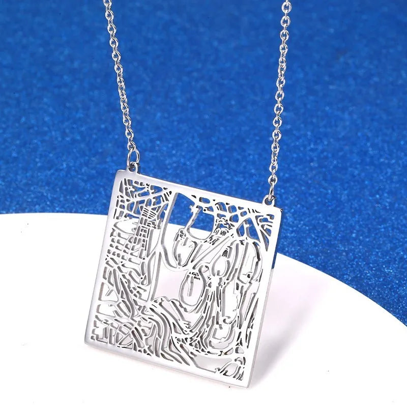 Jerusalem City Map Israel Jewish Trip Hebrew Star David Passover Accessories Pendant Necklaces In Stainless Steel