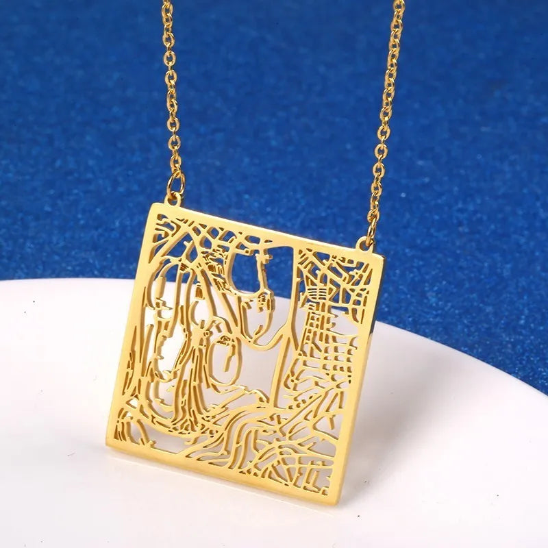 Jerusalem City Map Israel Jewish Trip Hebrew Star David Passover Accessories Pendant Necklaces In Stainless Steel