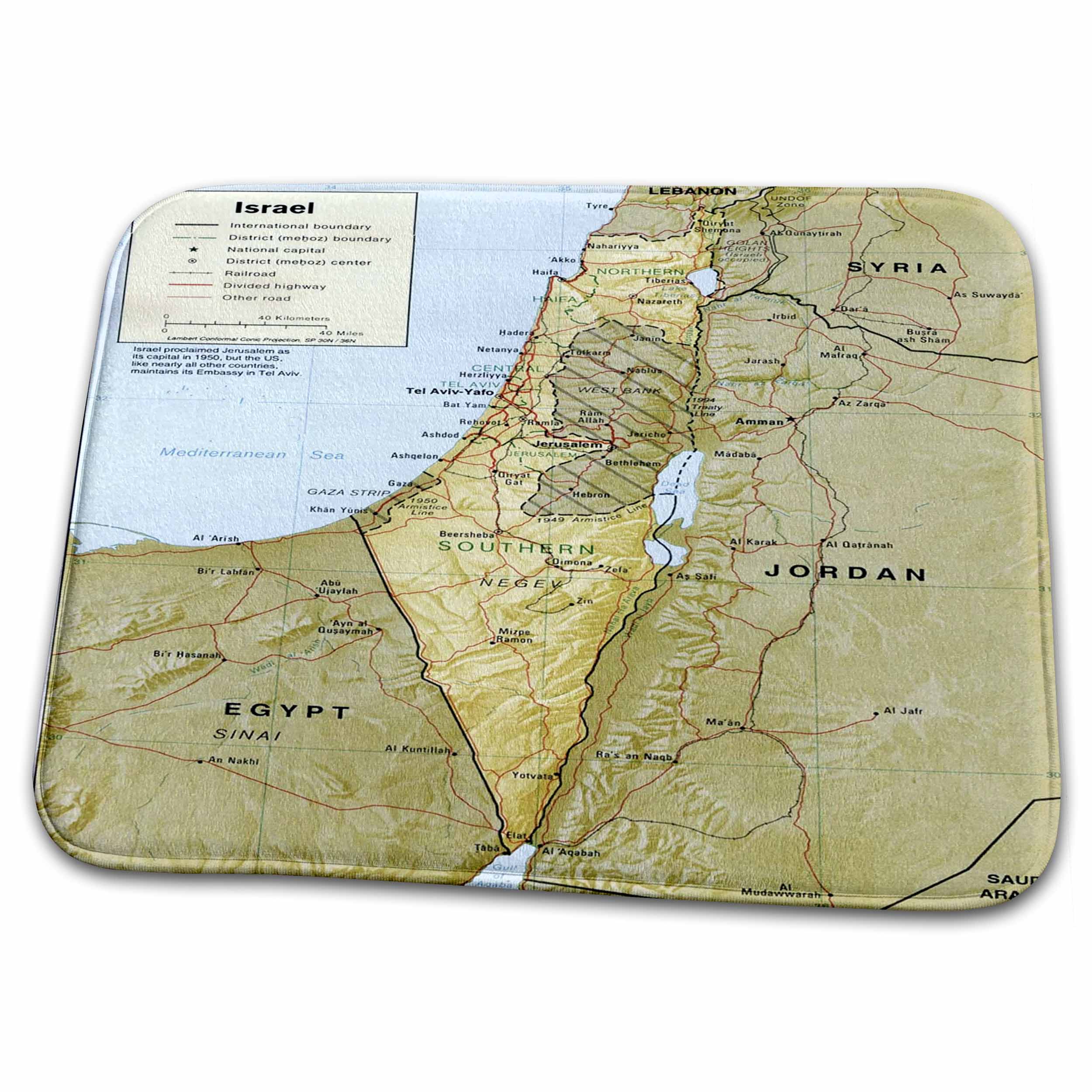 Dish Drying Mat - Print of Textured Look Topographic Israeli Map Jewish Themes