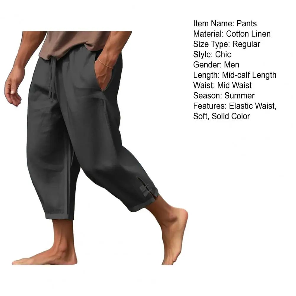 2024 Linen Pants For Men Baggy Large Pocket Bandage Oversize Trousers Loose Harem Casual Pants Male