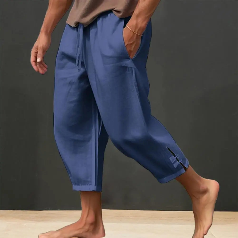2024 Linen Pants For Men Baggy Large Pocket Bandage Oversize Trousers Loose Harem Casual Pants Male
