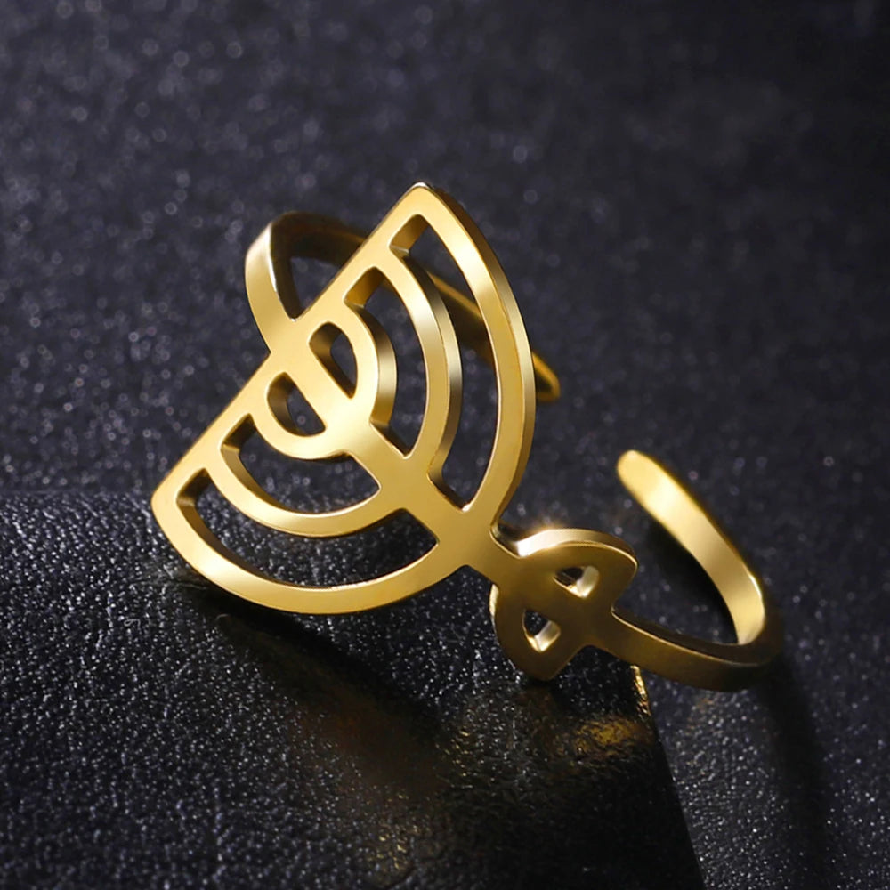 Dawapara Jewish Menorah Ring Jerusalem Symbol Hanukkah Chanukah Gift Judaic Jewelry Stainless Steel Adjustable Rings