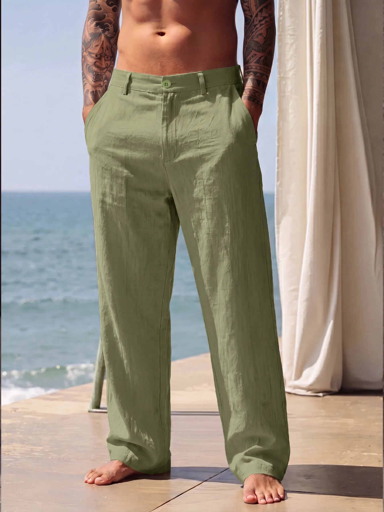 Men linen Pants 2026 Spring and Autumn New American Linen Pants Simple Cotton Blended Solid Color Versatile Casual Pants for Men