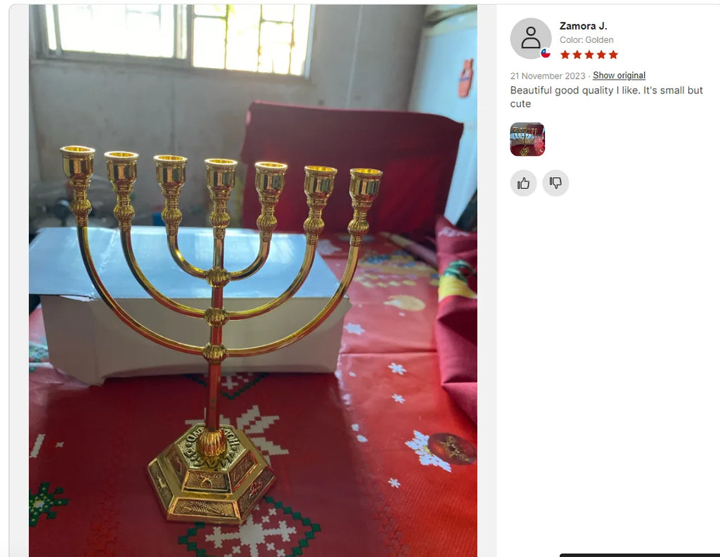 7 Branch Menorah Candle Holder Jerusalem Temple 12 Tribes of Israel Menorah 6.68/5.11-inch Height Antique Hanukkah Candle Stand