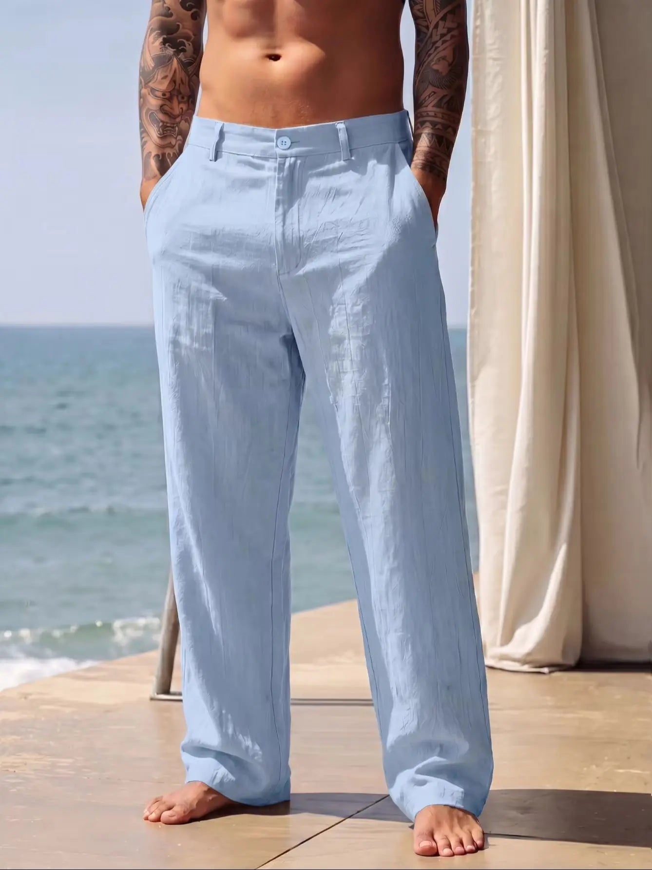 Men linen Pants 2026 Spring and Autumn New American Linen Pants Simple Cotton Blended Solid Color Versatile Casual Pants for Men
