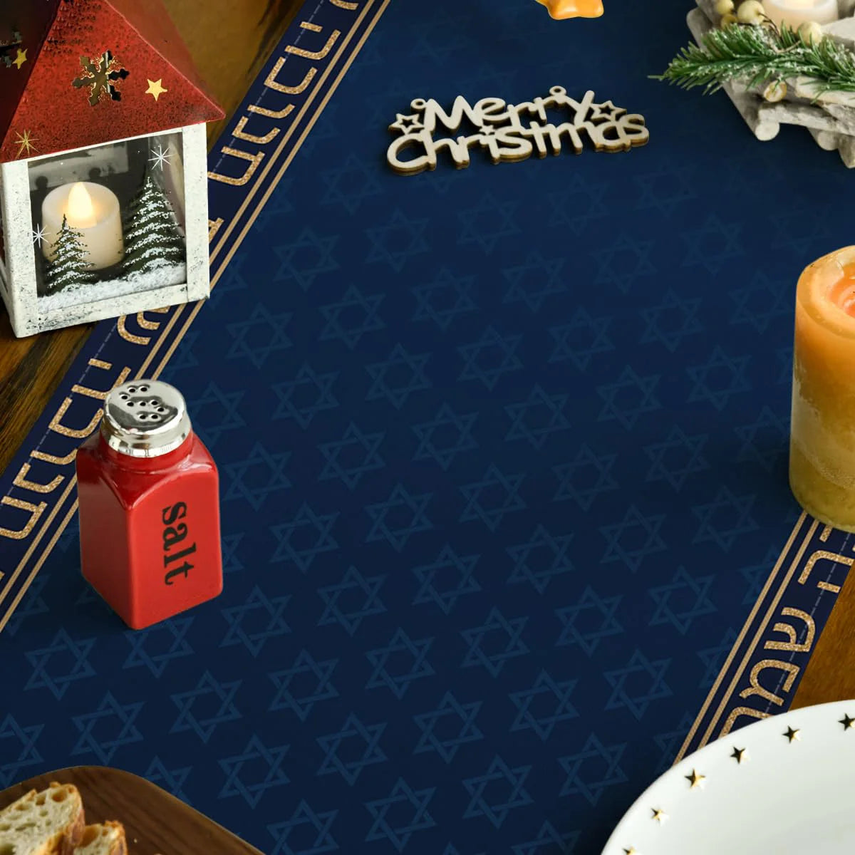 Candle Menorah Hanukkah Table Runner,  Holiday Kitchen Dining Table Decoration for Home Party Decor