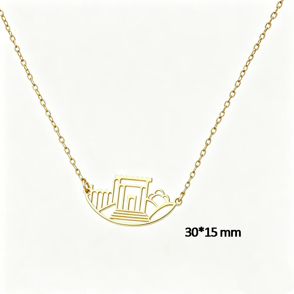 Jerusalem Holy Temple Stainless Steel Gold Color Beit HaMikdash Necklace  Necklaces Women Jewish Jewelry Gift