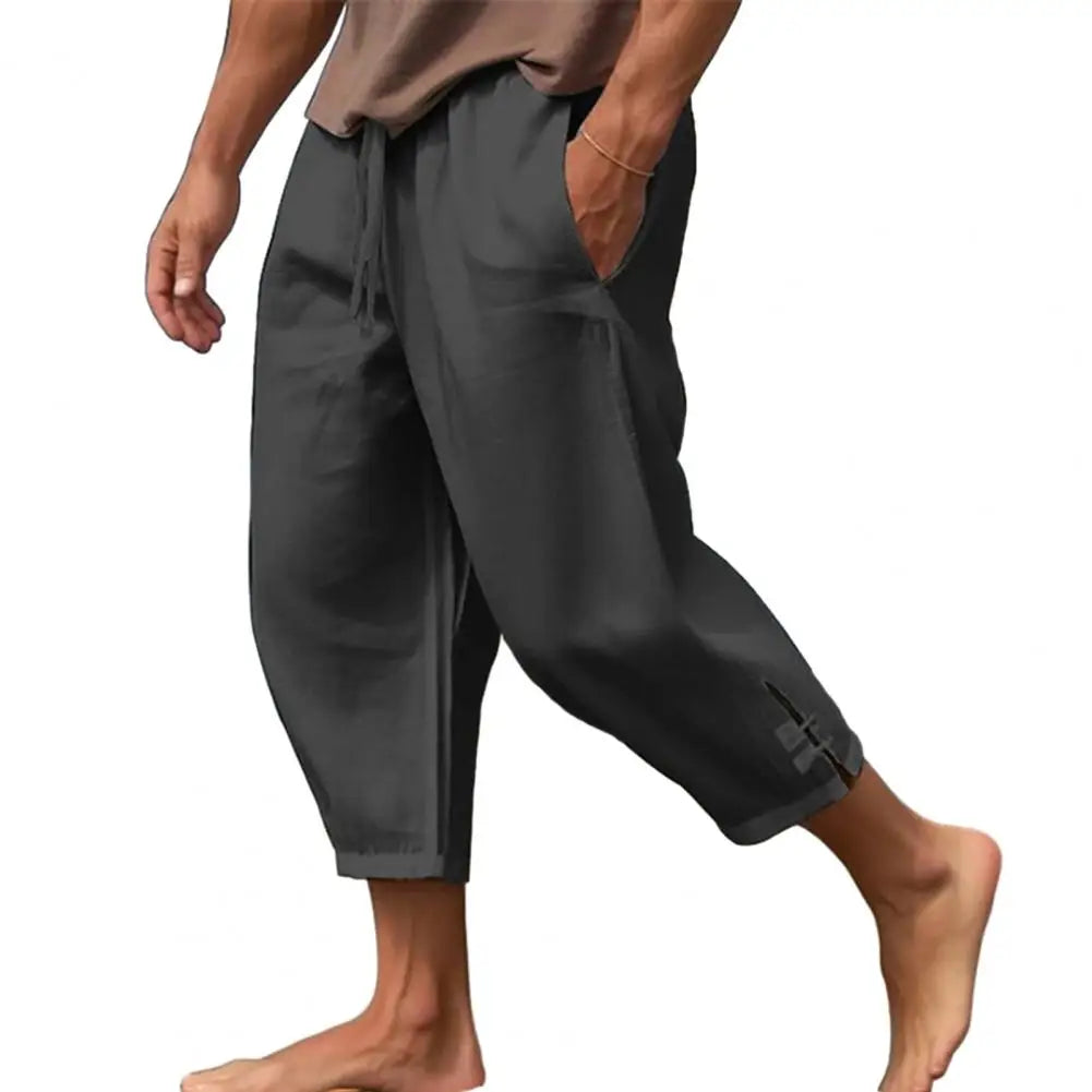 2024 Linen Pants For Men Baggy Large Pocket Bandage Oversize Trousers Loose Harem Casual Pants Male