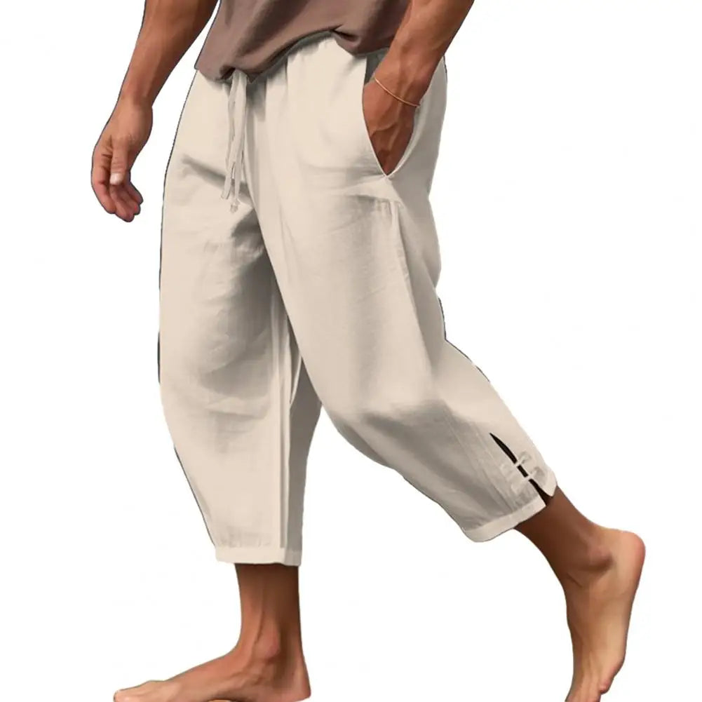 2024 Linen Pants For Men Baggy Large Pocket Bandage Oversize Trousers Loose Harem Casual Pants Male
