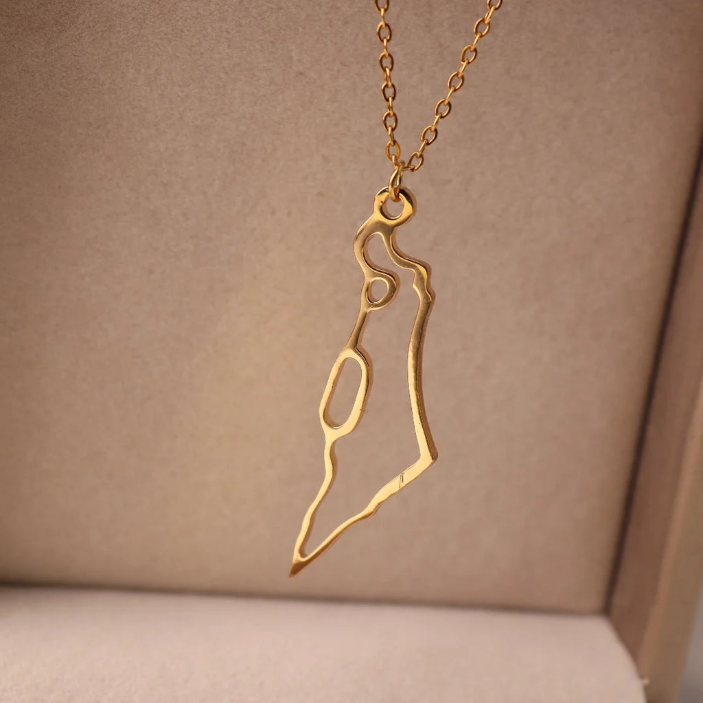 Jewish Israel Map Pendant Choker Chain Stainless Steel Country Geography Necklace for Women Jewelry Judaism Gift 2024 New