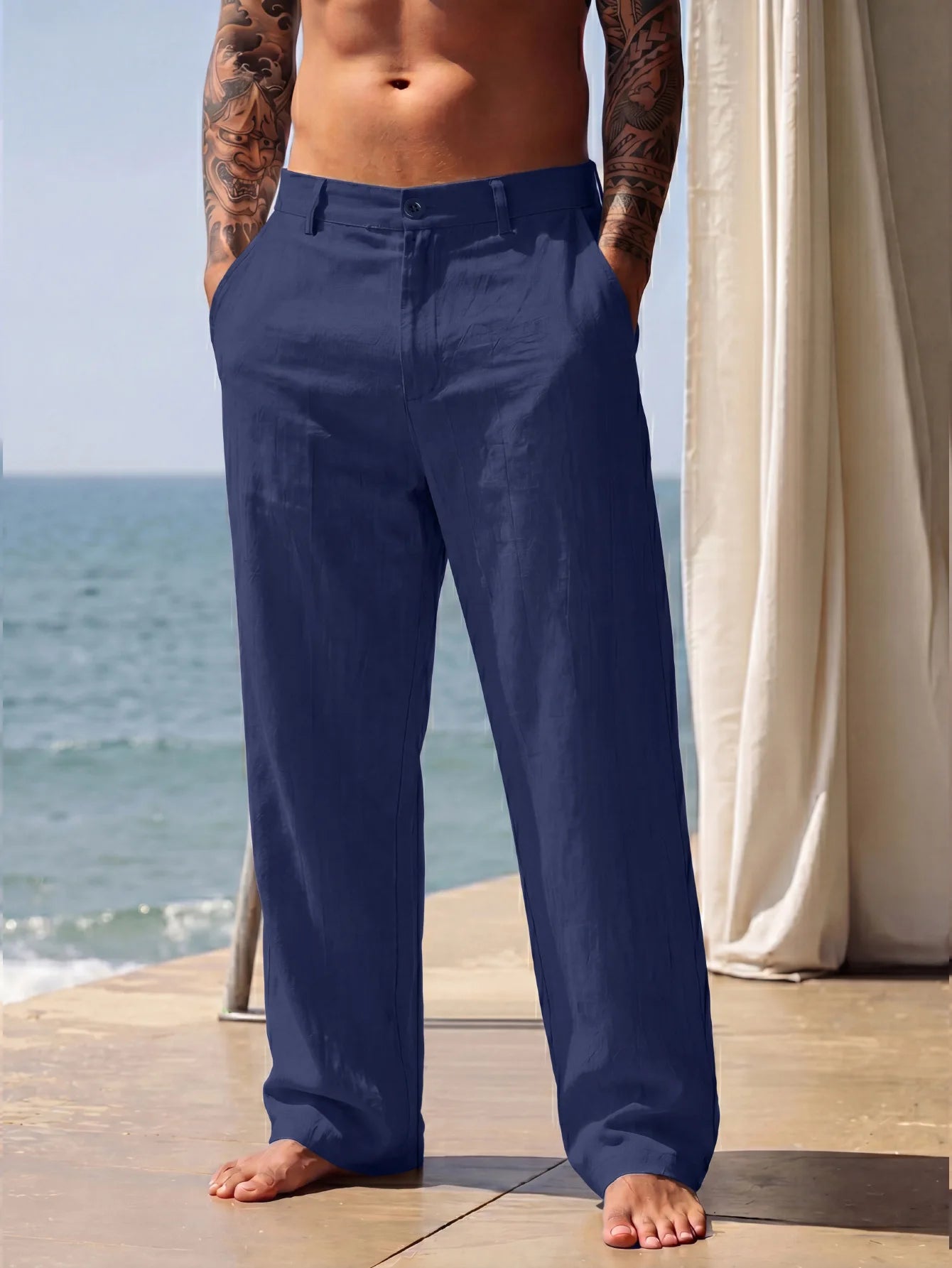 Men linen Pants 2026 Spring and Autumn New American Linen Pants Simple Cotton Blended Solid Color Versatile Casual Pants for Men