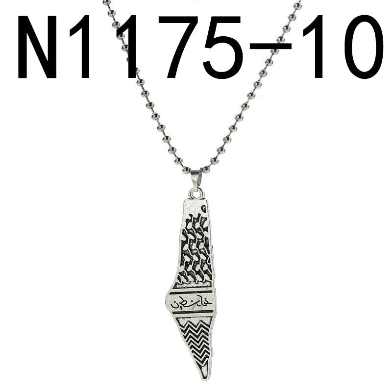 Jewish Israel Country Map Stainless Steel Gold Color Pendant Necklace For Men Women Arabic Choker Chain Amulet Jewelry Gift