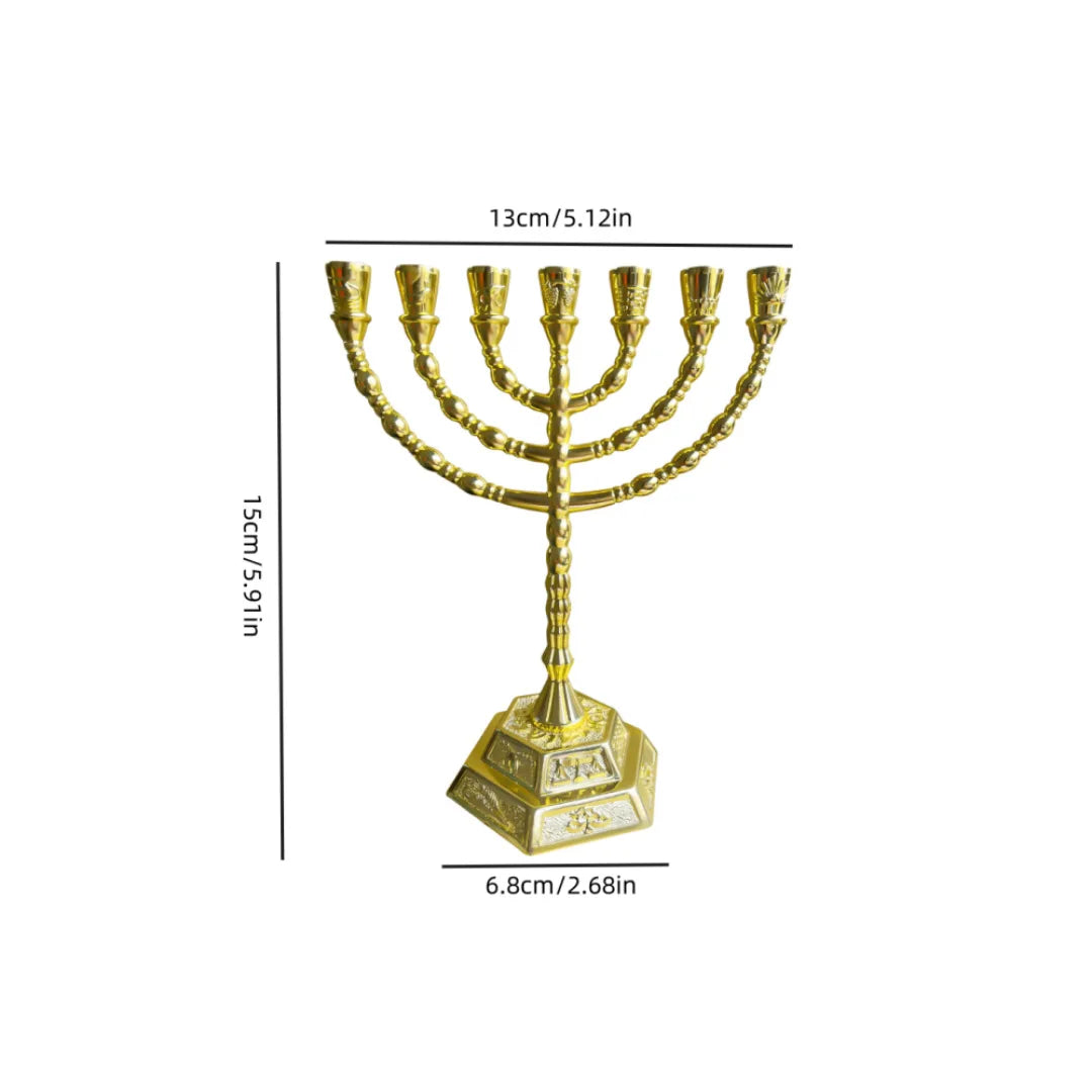 12 Tribes of Israel Menorah, Jerusalem Temple 7 Branch Jewish Candle Holder Gold