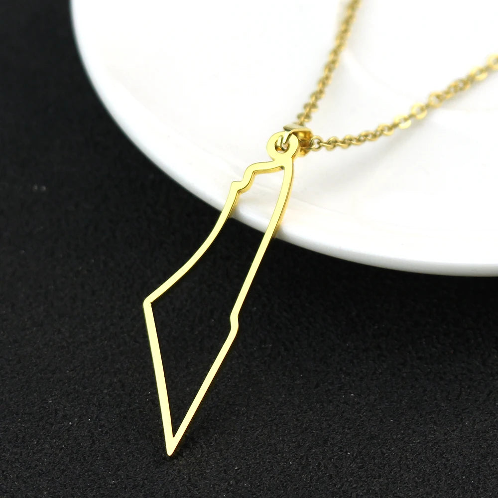 Jewish Israel Country Map Stainless Steel Gold Color Pendant Necklace For Men Women Arabic Choker Chain Amulet Jewelry Gift