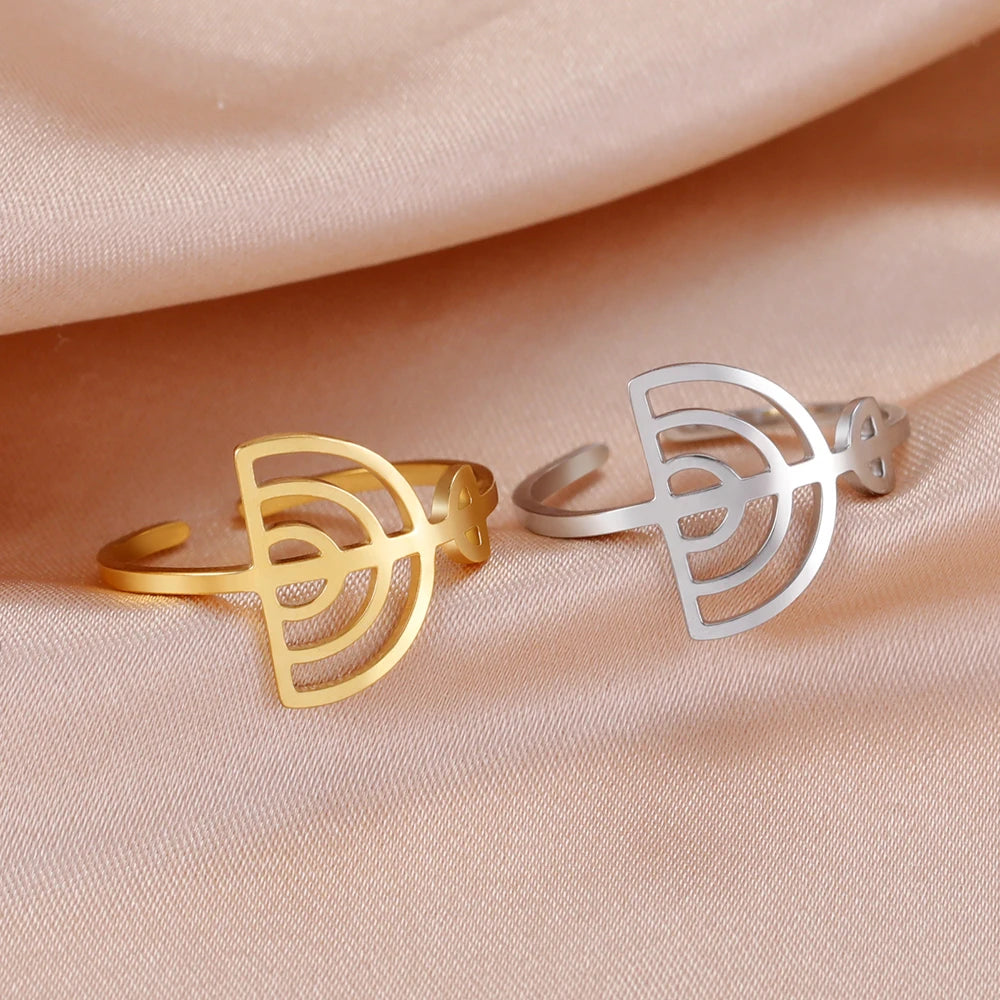 Dawapara Jewish Menorah Ring Jerusalem Symbol Hanukkah Chanukah Gift Judaic Jewelry Stainless Steel Adjustable Rings