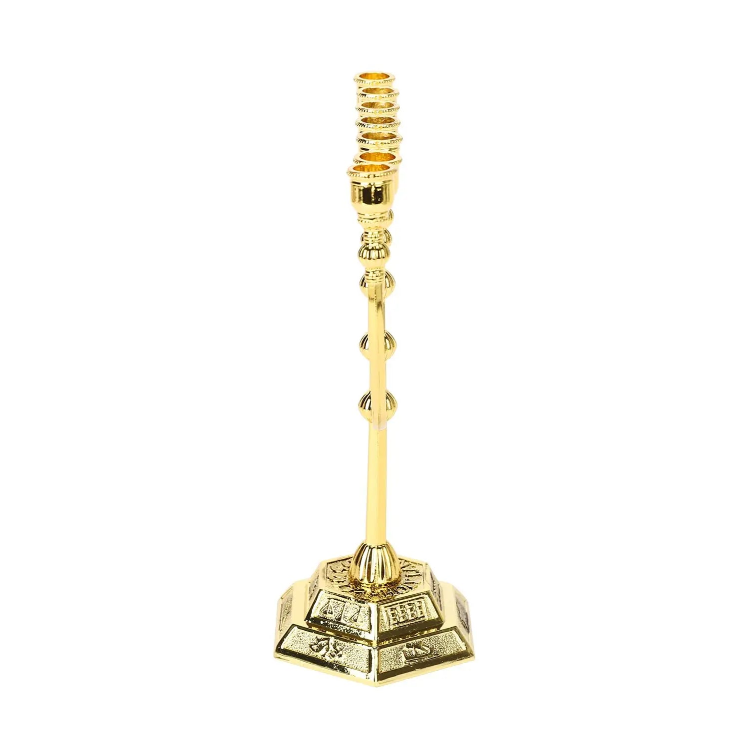 12 Tribes of Israel Menorah, Jerusalem Temple 7 Branch Jewish Candle Holder Gold