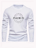 100% Pure Cotton Men's Long Sleeved Round Neck Loose Inspirational PSALMS 91 Printed Autumn and Winter Casual Versatile T-Shirt