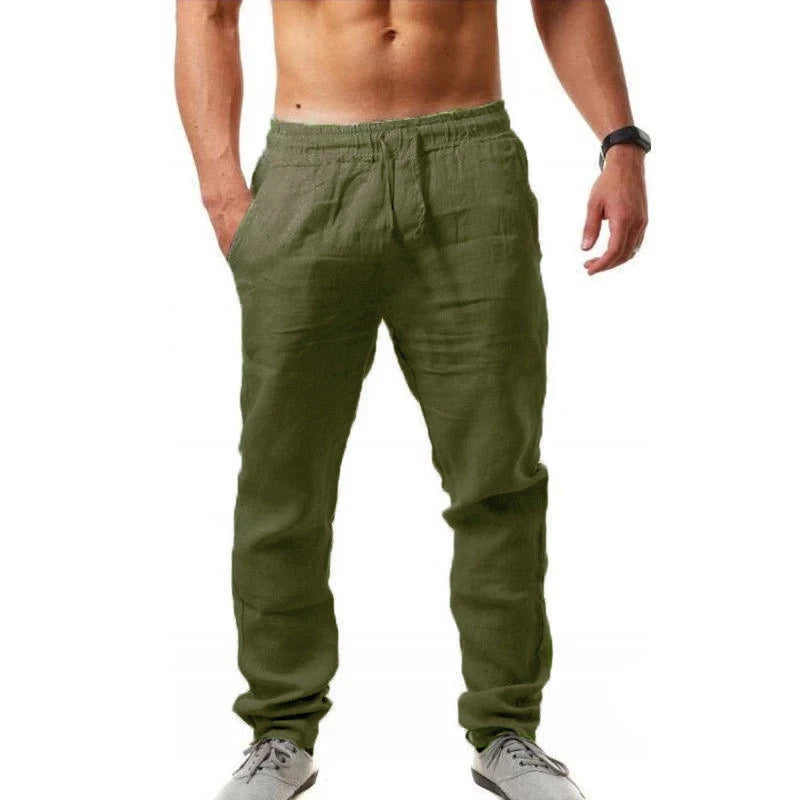 2025 New Men's Linen Pants Sweatwear Solid Color Breathable Trousers Cotton Fitness Lightweight Casual Summer Men Beach Pants