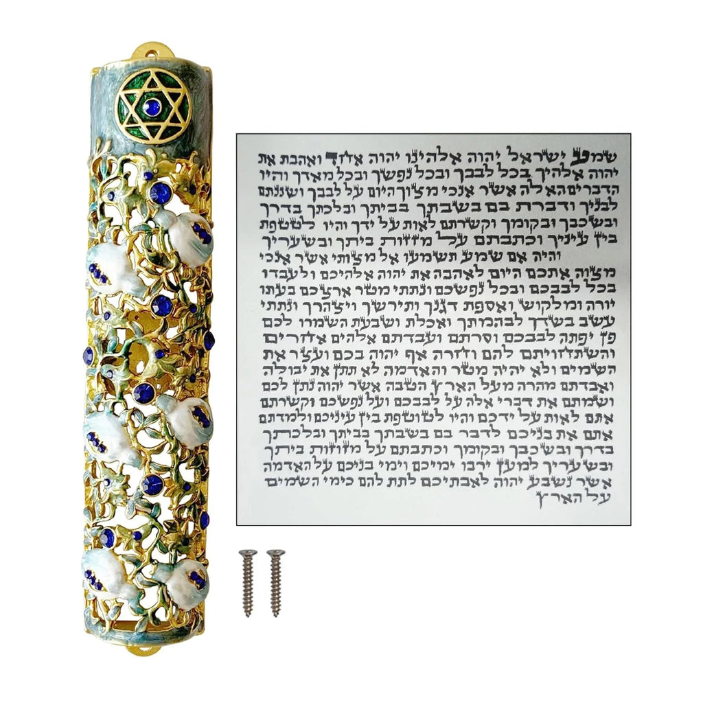 Hand Painted Door Mezuzah Ornament with Screw Zinc Alloy Jewish Mezuzah Case Cover Delicate Embellished Door Wall Hanukkah Decor