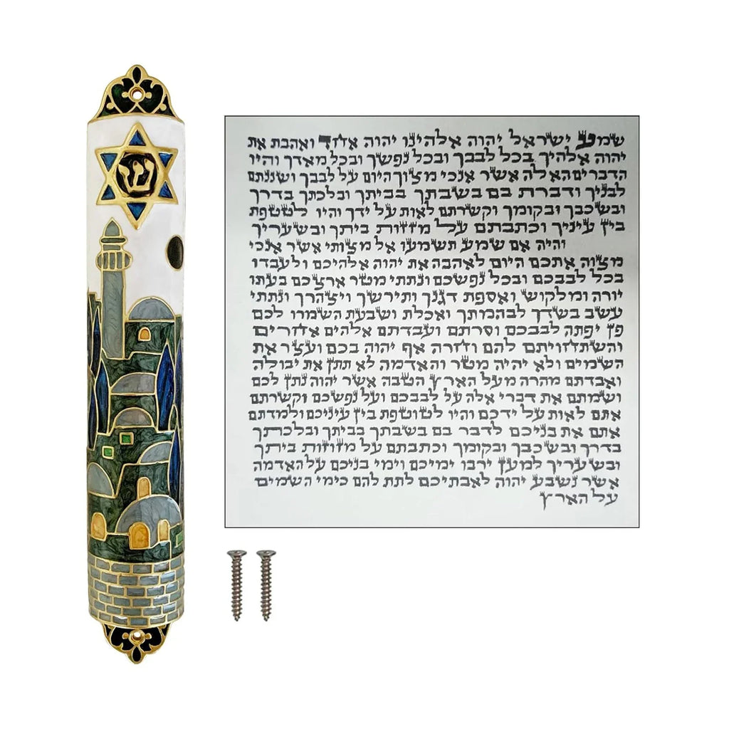 Hand Painted Door Mezuzah Ornament with Screw Zinc Alloy Jewish Mezuzah Case Cover Delicate Embellished Door Wall Hanukkah Decor