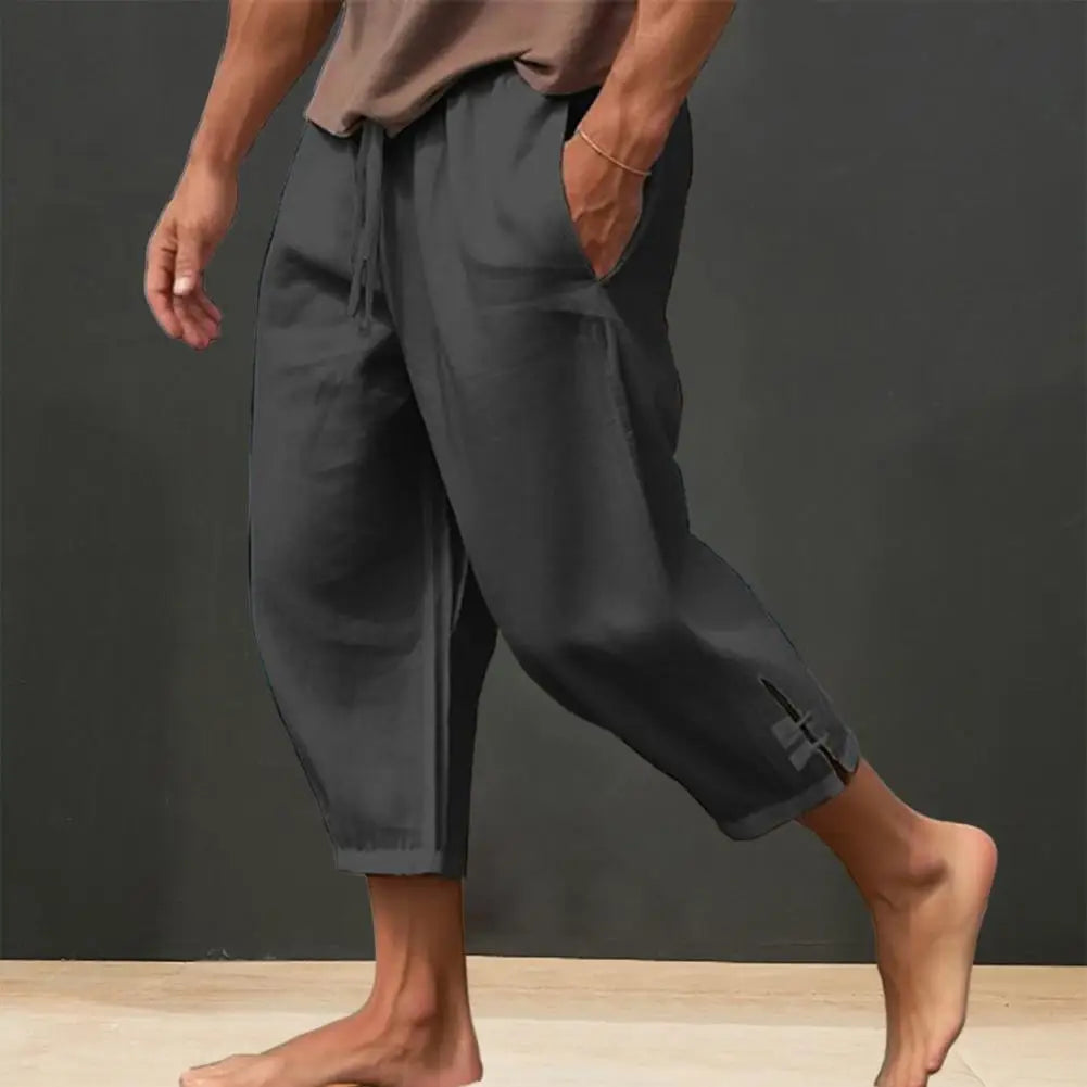 2024 Linen Pants For Men Baggy Large Pocket Bandage Oversize Trousers Loose Harem Casual Pants Male