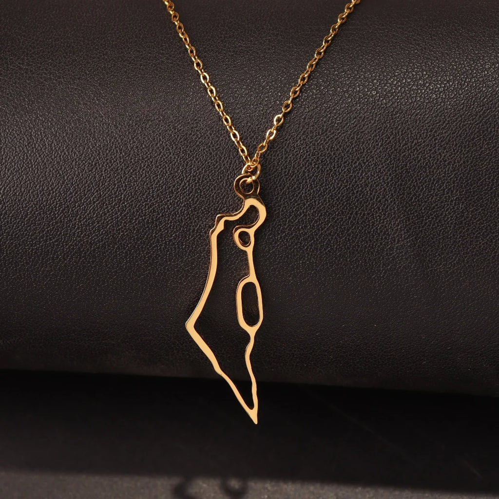 Jewish Israel Map Pendant Choker Chain Stainless Steel Country Geography Necklace for Women Jewelry Judaism Gift 2024 New