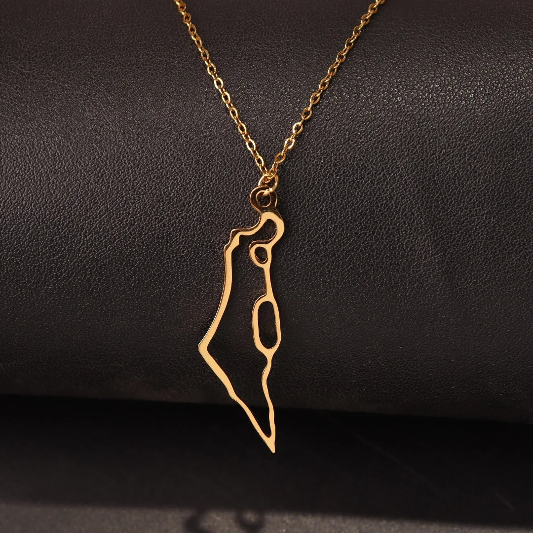 Jewish Israel Map Pendant Choker Chain Stainless Steel Country Geography Necklace for Women Jewelry Judaism Gift 2024 New