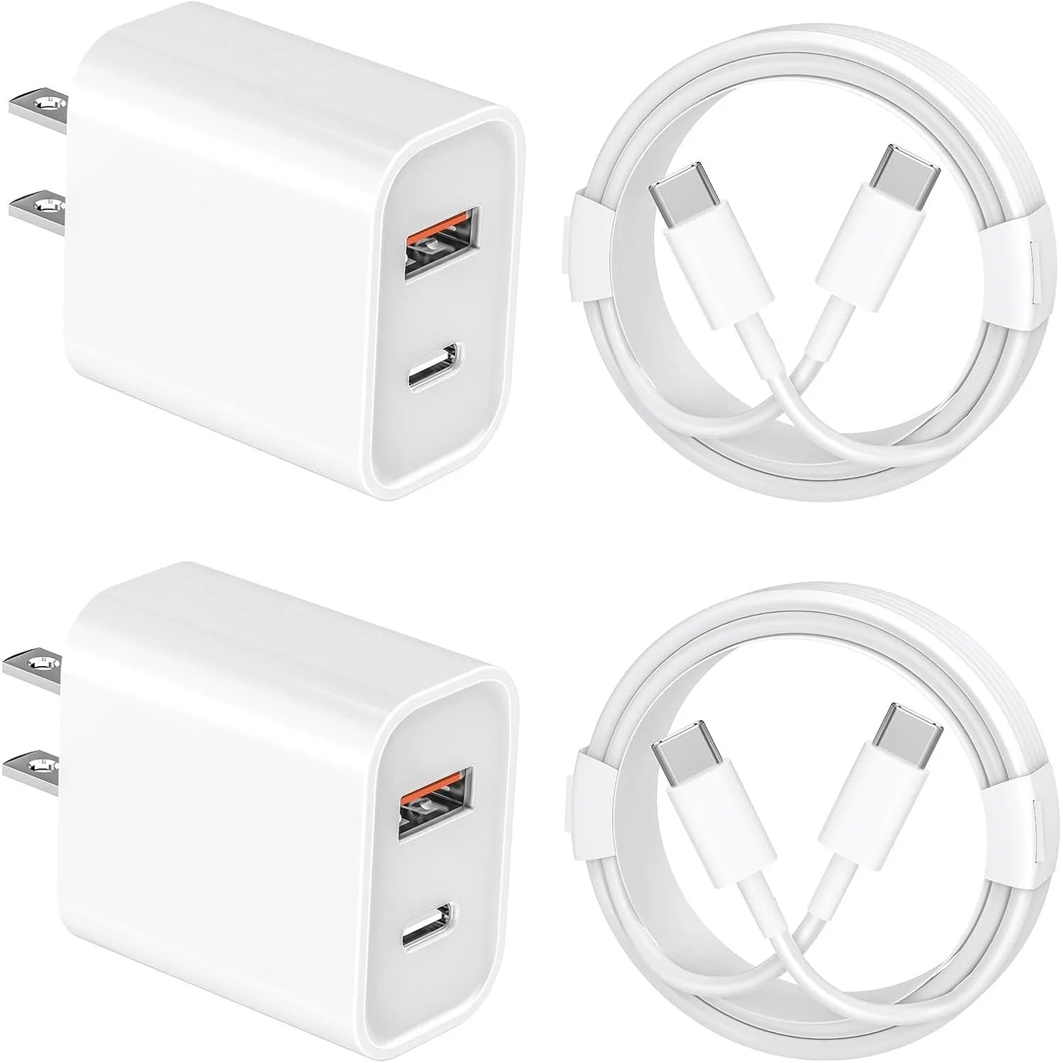 2Pack 20W Dual Port USB C Wall Charger USB A Quick Charging Block Plug with 6FT USB-C Cable for Android or iPhone16/15/15 Plus/15 Pro Max
