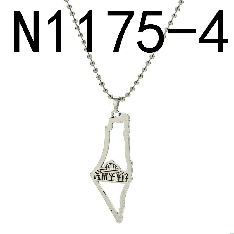 Jewish Israel Country Map Stainless Steel Gold Color Pendant Necklace For Men Women Arabic Choker Chain Amulet Jewelry Gift
