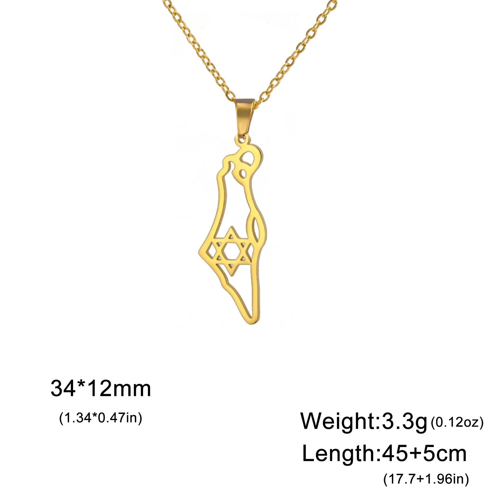 Jewish Israel Map Pendant Choker Chain Stainless Steel Gold Color Star of David Hexagram Necklace for Women Jewelry Gift