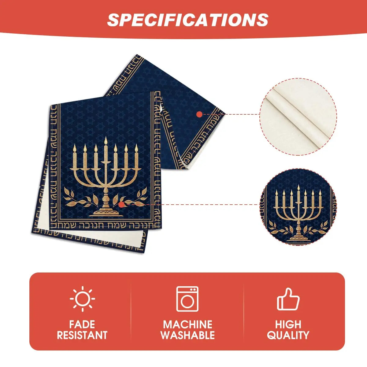 Candle Menorah Hanukkah Table Runner,  Holiday Kitchen Dining Table Decoration for Home Party Decor