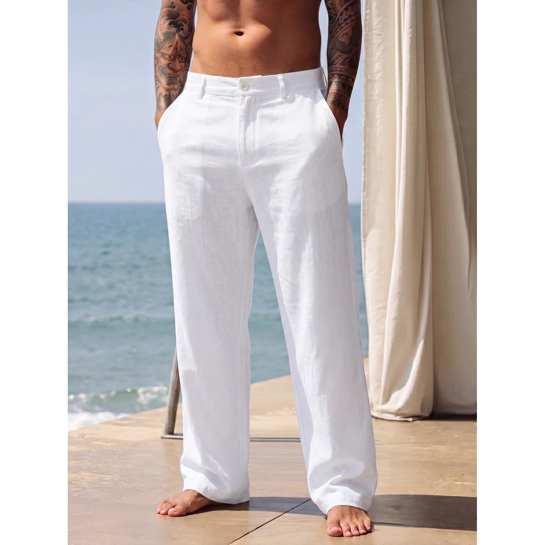 Men linen Pants 2026 Spring and Autumn New American Linen Pants Simple Cotton Blended Solid Color Versatile Casual Pants for Men