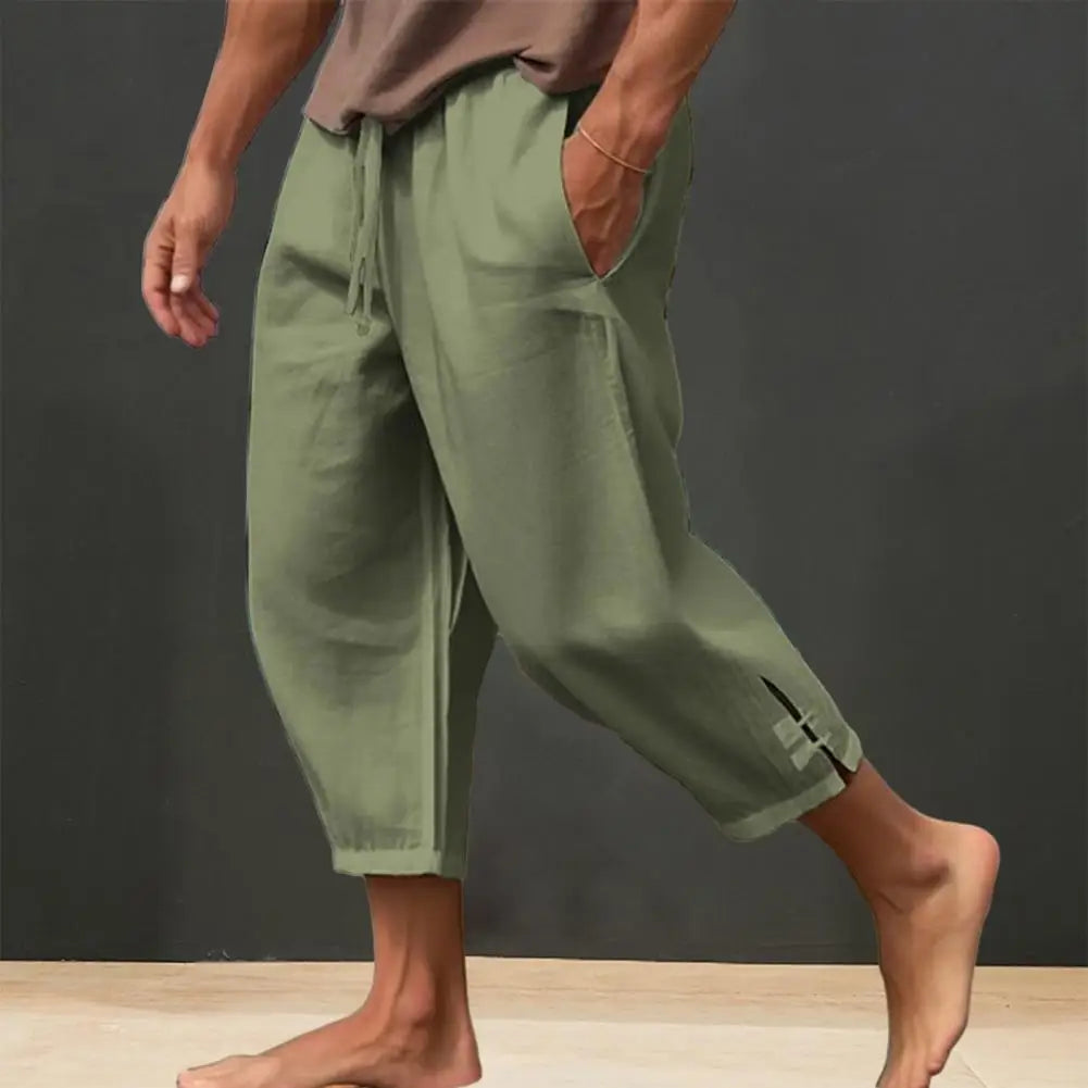 2024 Linen Pants For Men Baggy Large Pocket Bandage Oversize Trousers Loose Harem Casual Pants Male