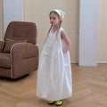 Girls White Cotton Dress 2026 Summer New Children Casual Wear Sleeveless Vest Medium and Long Dress