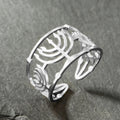 Dawapara Jewish Menorah Ring Jerusalem Symbol Hanukkah Chanukah Gift Judaic Jewelry Stainless Steel Adjustable Rings