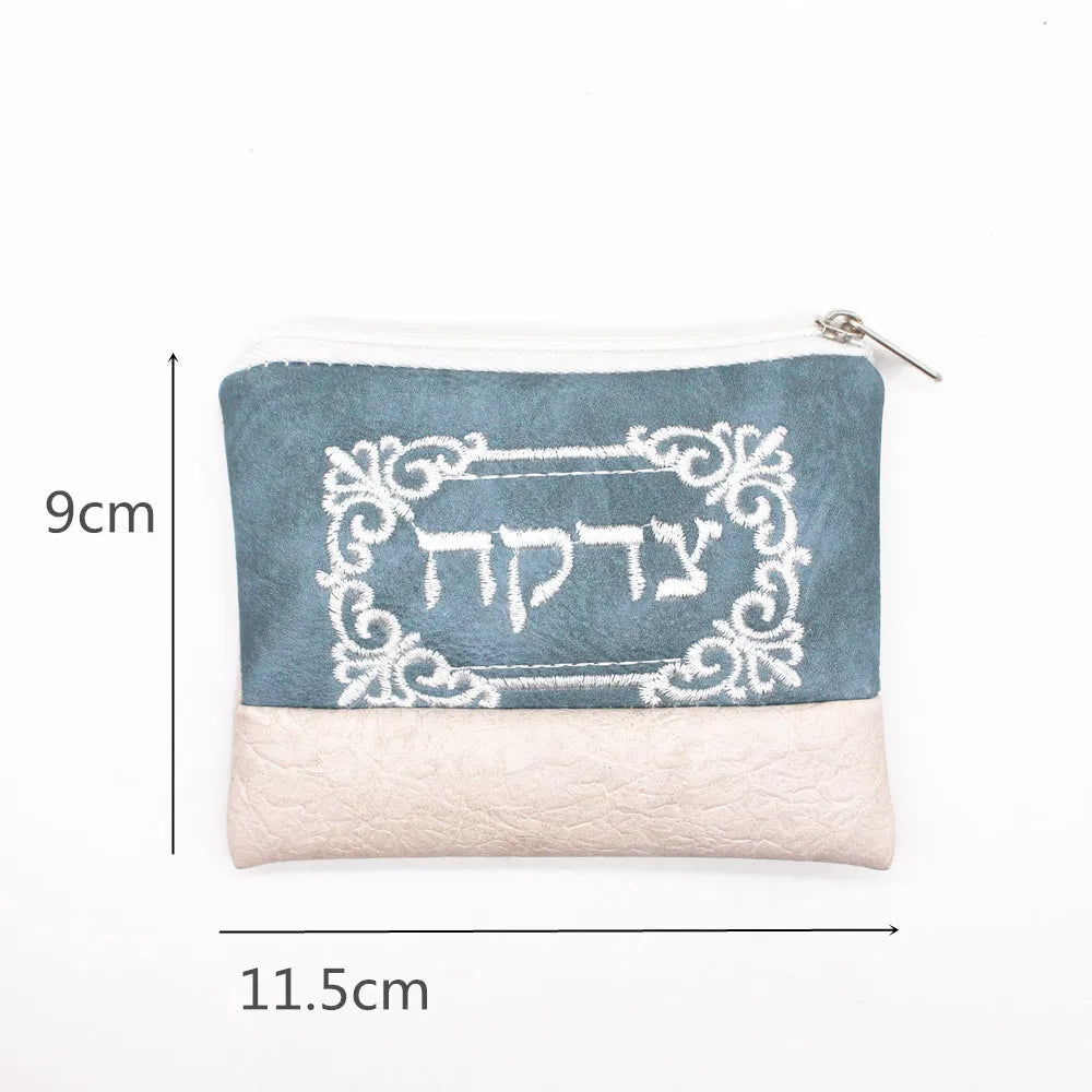 Jewish Mini Wallet Bag Women Men Coin Purse Pu Hebrew Embroidery