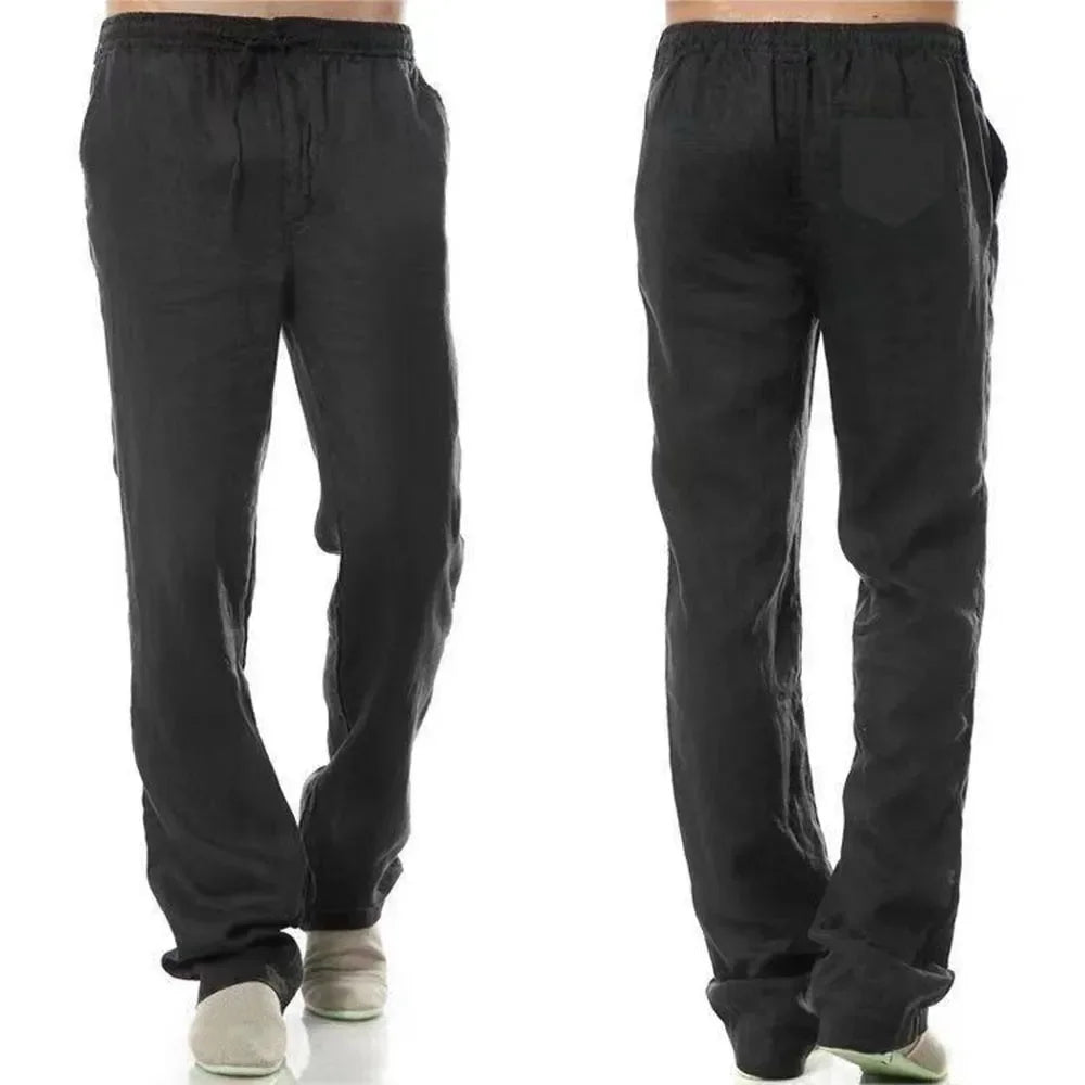 2025 New Men's Linen Pants Sweatwear Solid Color Breathable Trousers Cotton Fitness Lightweight Casual Summer Men Beach Pants
