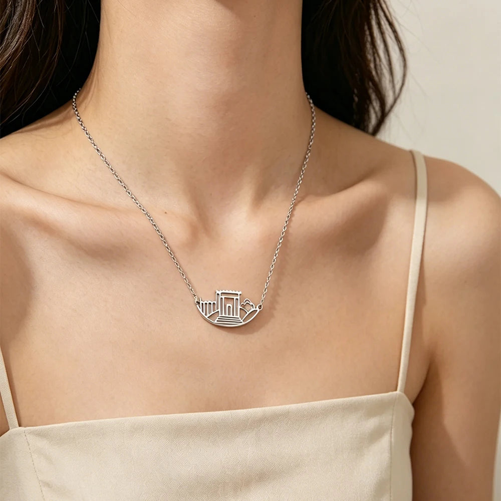 Jerusalem Holy Temple Stainless Steel Gold Color Beit HaMikdash Necklace  Necklaces Women Jewish Jewelry Gift