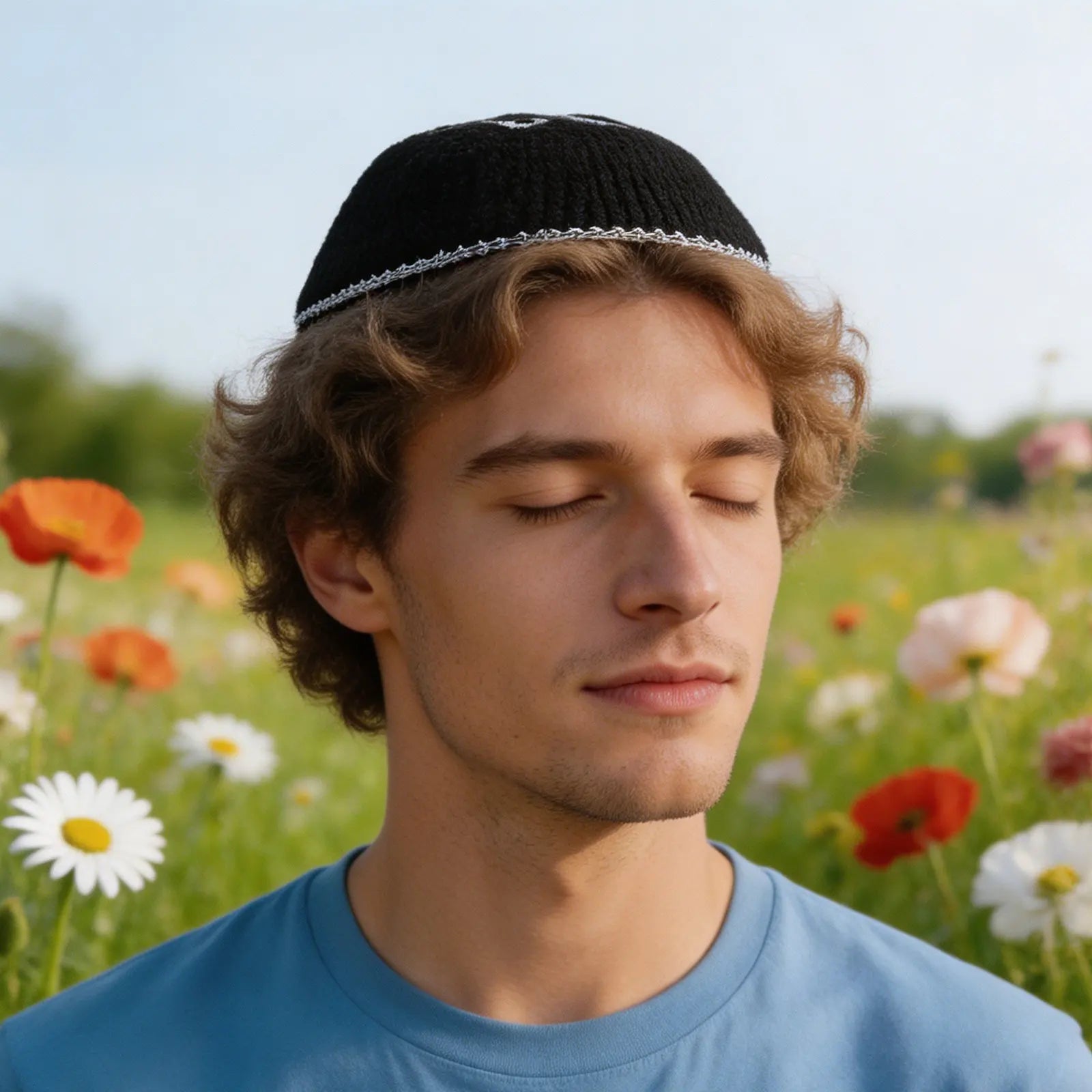 Jewish Kippah Hat of David Embroidered Skullcap Traditional Worship Prayer Holiday Shabbat Yarmulke Men Religious