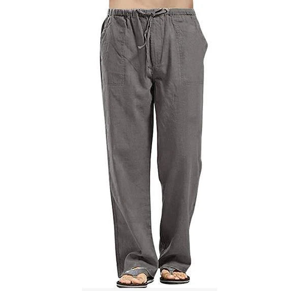 2025 New Men's Linen Pants Sweatwear Solid Color Breathable Trousers Cotton Fitness Lightweight Casual Summer Men Beach Pants