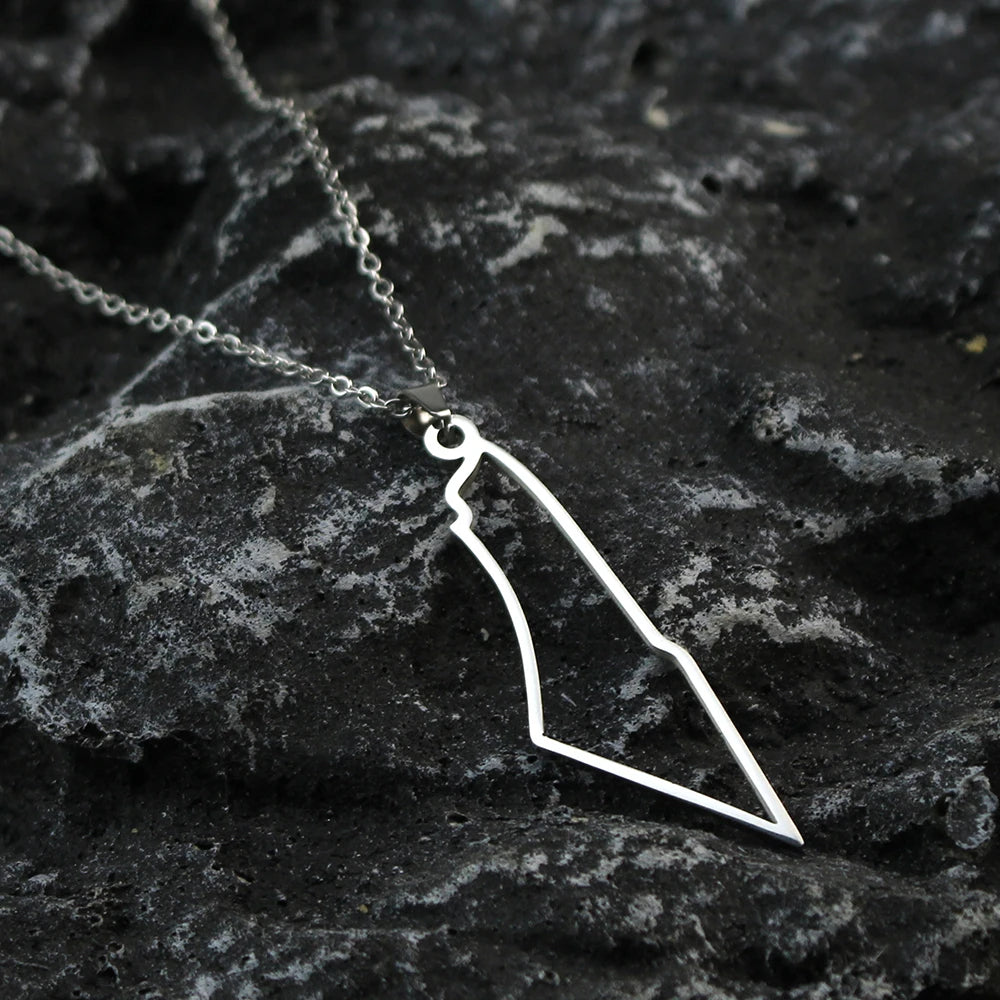 Jewish Israel Country Map Stainless Steel Gold Color Pendant Necklace For Men Women Arabic Choker Chain Amulet Jewelry Gift
