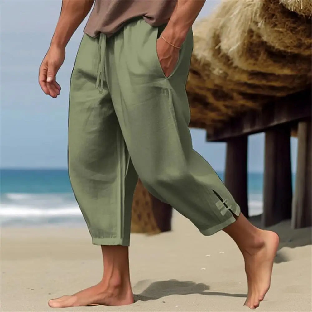 2024 Linen Pants For Men Baggy Large Pocket Bandage Oversize Trousers Loose Harem Casual Pants Male