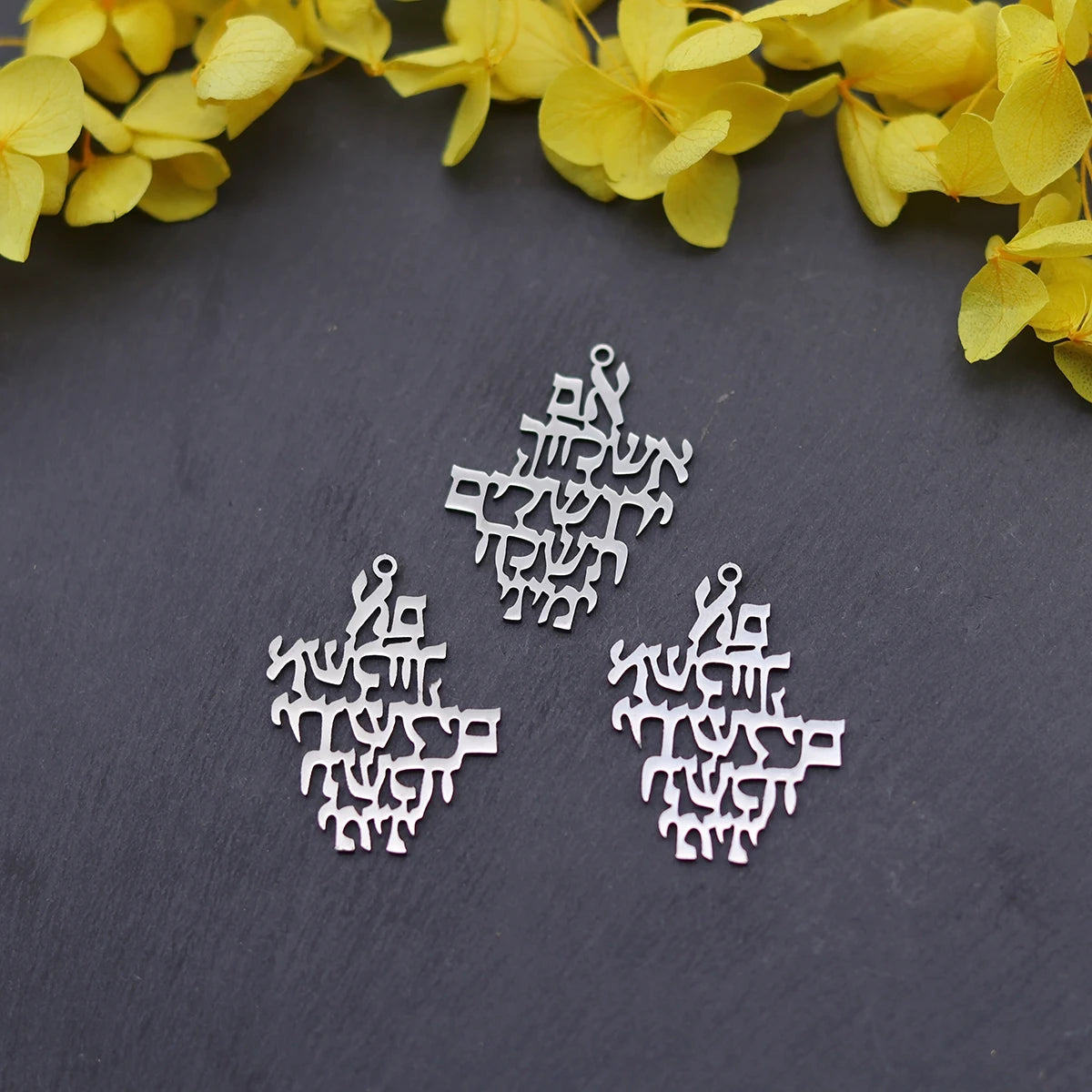 3pcs Remember Jerusalem Pendant Jewish Prayer Biblical Hebrew Verse Charms Stainless Steel Judaica Messianic Jewelry Making