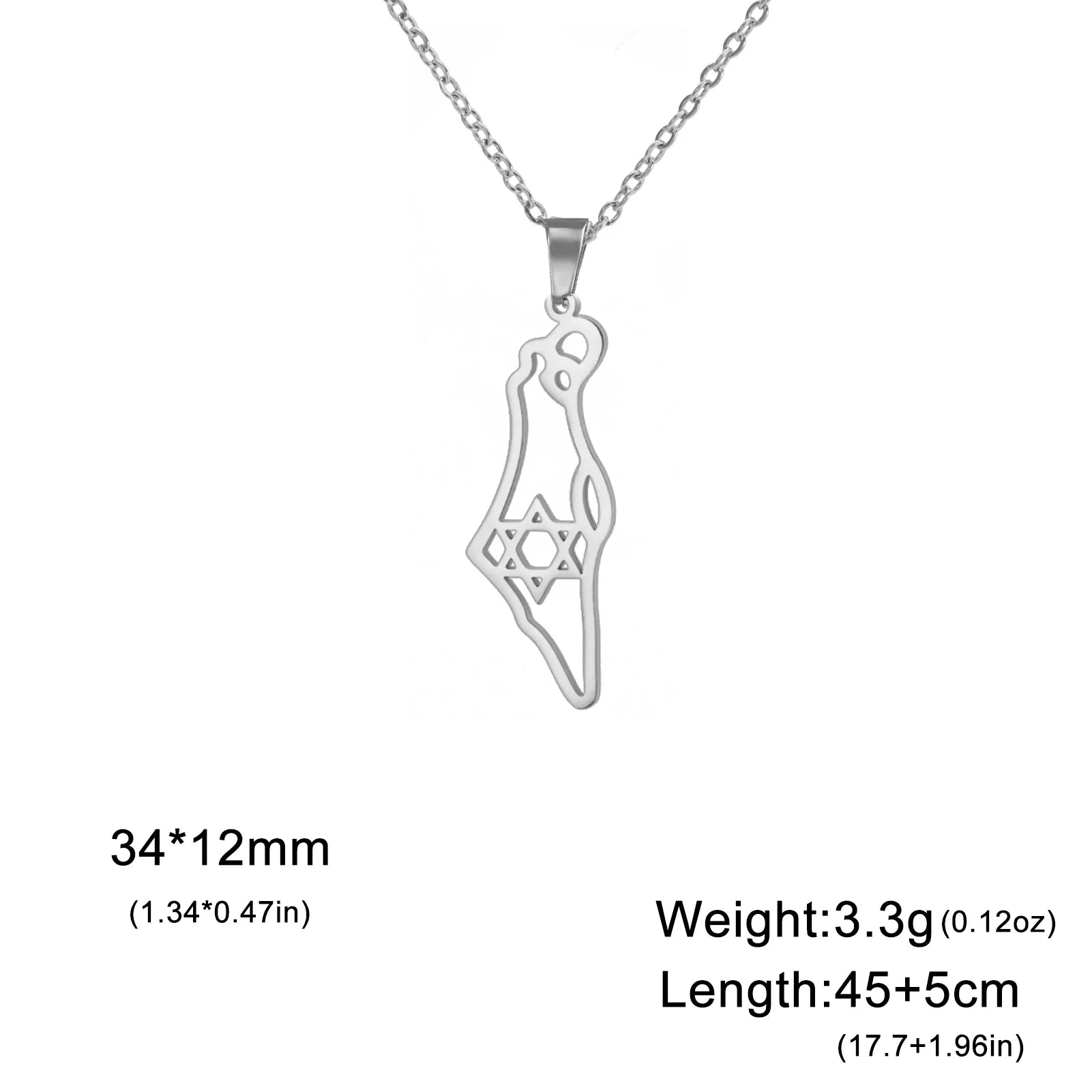 Jewish Israel Map Pendant Choker Chain Stainless Steel Gold Color Star of David Hexagram Necklace for Women Jewelry Gift